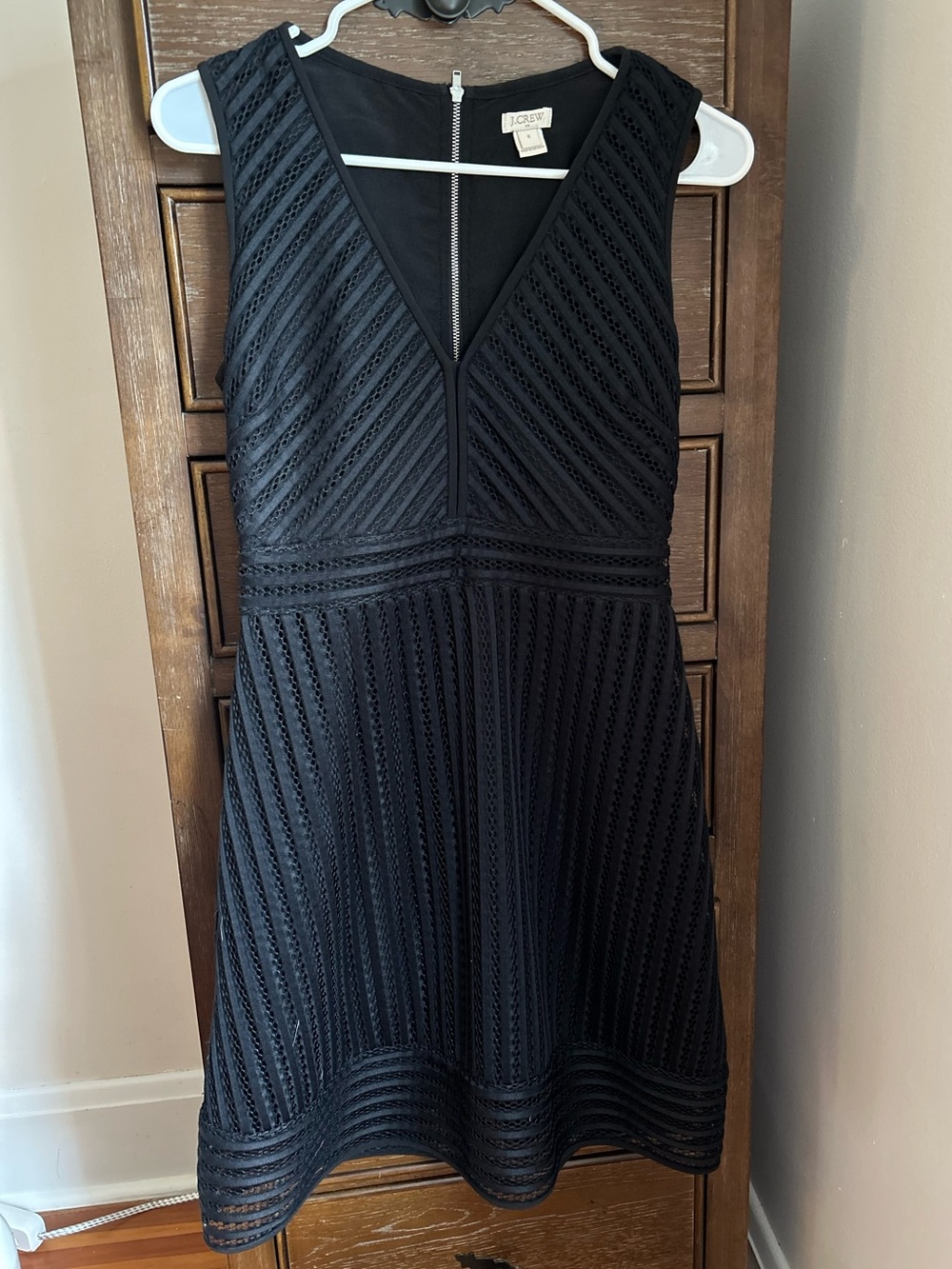 J. Crew Black Sleeveless V-Neck Textured Fit & Flare Dress